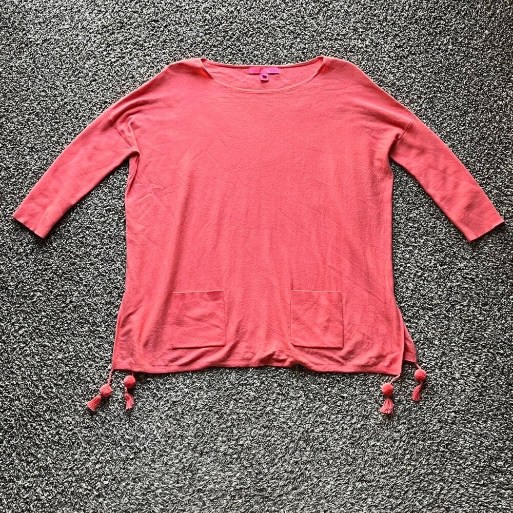 Lilly Pulitzer Oversized Pink Blouse Womens XL Pom Pom Feminine Summer Coquette
